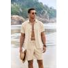 imageCOOFANDY Mens Summer Beach Outfits 2 Piece Short Sleeve Shirts and Shorts Vacation Texture Linen Sets for MenLight Khaki