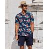 imageCOOFANDY Mens Summer Beach Outfits 2 Piece Short Sleeve Shirts and Shorts Vacation Texture Linen Sets for MenNavy  Floral