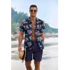 imageCOOFANDY Mens Summer Beach Outfits 2 Piece Short Sleeve Shirts and Shorts Vacation Texture Linen Sets for MenNavy  Floral