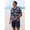 imageCOOFANDY Mens Summer Beach Outfits 2 Piece Short Sleeve Shirts and Shorts Vacation Texture Linen Sets for MenNavy  Floral
