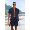imageCOOFANDY Mens Summer Beach Outfits 2 Piece Short Sleeve Shirts and Shorts Vacation Texture Linen Sets for MenNavy Blue