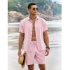 imageCOOFANDY Mens Summer Beach Outfits 2 Piece Short Sleeve Shirts and Shorts Vacation Texture Linen Sets for MenPink