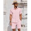 imageCOOFANDY Mens Summer Beach Outfits 2 Piece Short Sleeve Shirts and Shorts Vacation Texture Linen Sets for MenPink