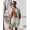 imageCOOFANDY Mens Summer Beach Outfits 2 Piece Short Sleeve Shirts and Shorts Vacation Texture Linen Sets for MenSage Green  Leaf