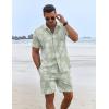 imageCOOFANDY Mens Summer Beach Outfits 2 Piece Short Sleeve Shirts and Shorts Vacation Texture Linen Sets for MenSage Green  Leaf