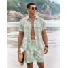 imageCOOFANDY Mens Summer Beach Outfits 2 Piece Short Sleeve Shirts and Shorts Vacation Texture Linen Sets for MenSage Green  Leaf