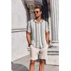 imageCOOFANDY Mens Summer Beach Outfits 2 Piece Short Sleeve Shirts and Shorts Vacation Texture Linen Sets for MenStripe