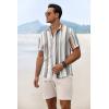 imageCOOFANDY Mens Summer Beach Outfits 2 Piece Short Sleeve Shirts and Shorts Vacation Texture Linen Sets for MenStripe