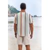 imageCOOFANDY Mens Summer Beach Outfits 2 Piece Short Sleeve Shirts and Shorts Vacation Texture Linen Sets for MenStripe