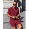 imageCOOFANDY Mens Summer Beach Outfits 2 Piece Short Sleeve Shirts and Shorts Vacation Texture Linen Sets for MenWine Red
