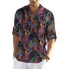 imageCOOFANDY Mens Cotton Linen Henley TShirts Long Sleeve Hippie Casual Beach TShirtsBlack Paisley