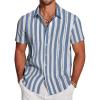 imageCOOFANDY Mens Cuban Guayabera Shirt Short Sleeve Button Down Shirts Casual Summer Beach Linen ShirtsBlue Stripe