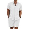 imageCOOFANDY Mens Summer Beach Outfits 2 Piece Short Sleeve Shirts and Shorts Vacation Texture Linen Sets for MenA White