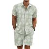 imageCOOFANDY Mens Summer Beach Outfits 2 Piece Short Sleeve Shirts and Shorts Vacation Texture Linen Sets for MenSage Green  Leaf