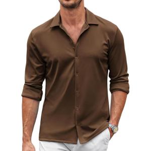 imageCOOFANDY Mens Casual Button Down Shirt Wrinkle Free Shirts Long Sleeve Dress ShirtBrown