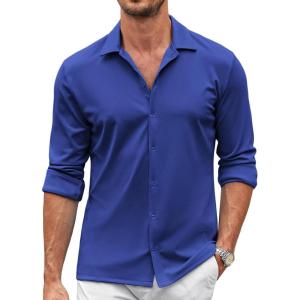 imageCOOFANDY Mens Casual Button Down Shirt Wrinkle Free Shirts Long Sleeve Dress ShirtClassic Blue