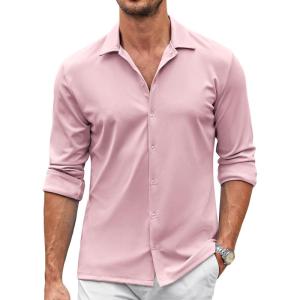 imageCOOFANDY Mens Casual Button Down Shirt Wrinkle Free Shirts Long Sleeve Dress ShirtDark Pink