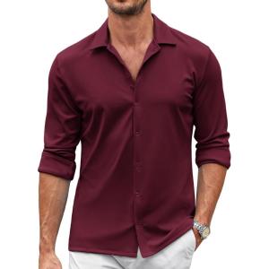 imageCOOFANDY Mens Casual Button Down Shirt Wrinkle Free Shirts Long Sleeve Dress ShirtDark Red