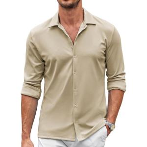 imageCOOFANDY Mens Casual Button Down Shirt Wrinkle Free Shirts Long Sleeve Dress ShirtKhaki