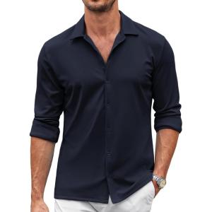 imageCOOFANDY Mens Casual Button Down Shirt Wrinkle Free Shirts Long Sleeve Dress ShirtNavy Blue