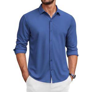 imageCOOFANDY Mens Casual Button Down Shirt Wrinkle Free Shirts Long Sleeve Dress ShirtRoyal Blue