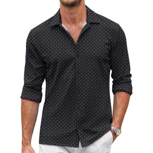 imageCOOFANDY Mens Casual Button Down Shirt Wrinkle Free Shirts Long Sleeve Dress ShirtWhite Spots Black