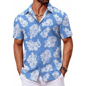 imageCOOFANDY Mens Hawaiian Shirt Short Sleeve Button Down Shirts Tropical Floral Summer Beach ShirtsLight Blue  White Floral