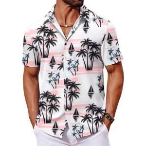 imageCOOFANDY Mens Hawaiian Shirt Short Sleeve Button Down Shirts Tropical Floral Summer Beach ShirtsPink  Tropical Vitality