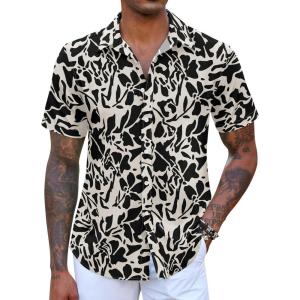imageCOOFANDY Mens Hawaiian Shirts Short Sleeve Button Down Aloha Shirt Casual Beach ClothesBeige Black Flower
