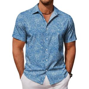 imageCOOFANDY Mens Hawaiian Shirts Short Sleeve Button Down Aloha Shirt Casual Beach ClothesBlue