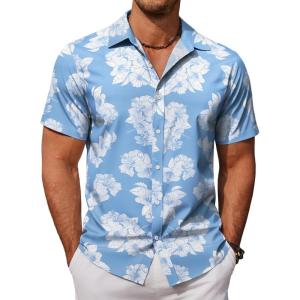 imageCOOFANDY Mens Hawaiian Shirts Short Sleeve Button Down Aloha Shirt Casual Beach ClothesBlue White Flower