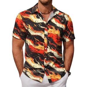 imageCOOFANDY Mens Hawaiian Shirts Short Sleeve Button Down Aloha Shirt Casual Beach ClothesFlame