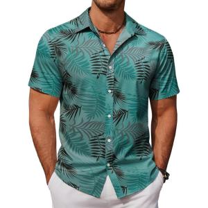 imageCOOFANDY Mens Hawaiian Shirts Short Sleeve Button Down Aloha Shirt Casual Beach ClothesGreen