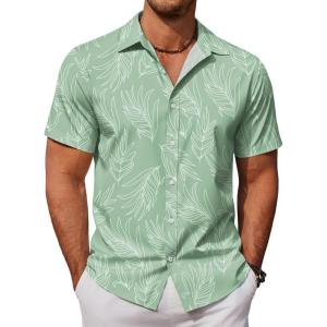 imageCOOFANDY Mens Hawaiian Shirts Short Sleeve Button Down Aloha Shirt Casual Beach ClothesLight Green