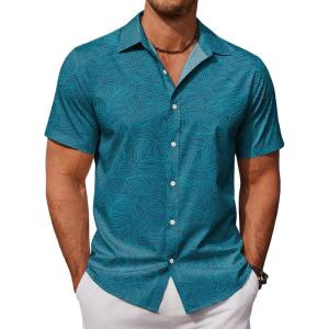 imageCOOFANDY Mens Hawaiian Shirts Short Sleeve Button Down Aloha Shirt Casual Beach ClothesNavy Blue Lake Green