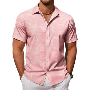 imageCOOFANDY Mens Hawaiian Shirts Short Sleeve Button Down Aloha Shirt Casual Beach ClothesPink