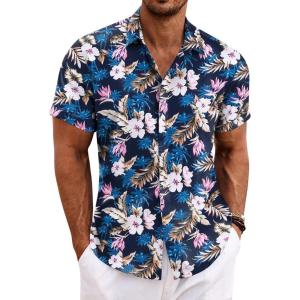imageCOOFANDY Mens Linen Shirts Short Sleeve Casual Shirts Button Down Shirt for Men Beach Summer Wedding ShirtBlue Floral