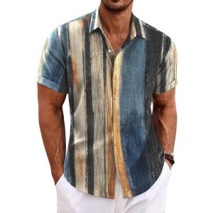 imageCOOFANDY Mens Linen Shirts Short Sleeve Casual Shirts Button Down Shirt for Men Beach Summer Wedding ShirtPainting