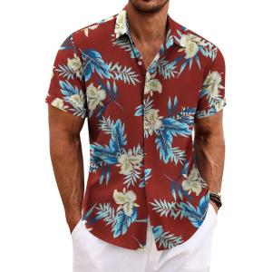 imageCOOFANDY Mens Linen Shirts Short Sleeve Casual Shirts Button Down Shirt for Men Beach Summer Wedding ShirtPhuket Sunset