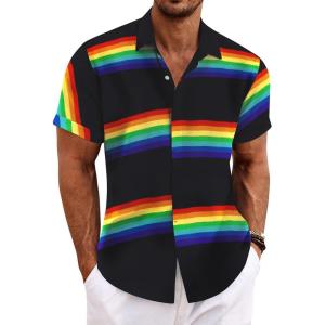 imageCOOFANDY Mens Linen Shirts Short Sleeve Casual Shirts Button Down Shirt for Men Beach Summer Wedding ShirtRainbow
