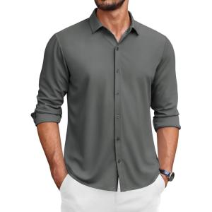 imageCOOFANDY Mens Long Sleeve Wrinkle Free Shirts Button Down Casual Stretch Dress ShirtDark Gray