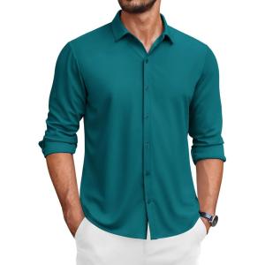 imageCOOFANDY Mens Long Sleeve Wrinkle Free Shirts Button Down Casual Stretch Dress ShirtLake Blue