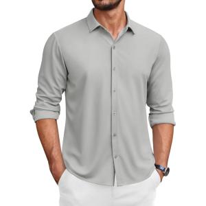 imageCOOFANDY Mens Long Sleeve Wrinkle Free Shirts Button Down Casual Stretch Dress ShirtLight Gray