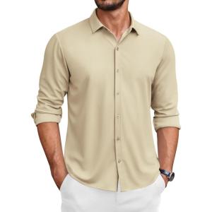 imageCOOFANDY Mens Long Sleeve Wrinkle Free Shirts Button Down Casual Stretch Dress ShirtMoon Gray