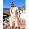 imageCOOFANDY Mens Beach Outfits 2 Piece Sets Casual Short Sleeve Button Down Summer Textured ShirtLight Brown