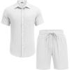 imageCOOFANDY Mens Beach Outfits 2 Piece Sets Casual Short Sleeve Button Down Summer Textured ShirtWhite