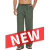 imageCOOFANDY Mens Casual Linen Pants Elastic Waist Linen Pants Drawstring Summer Beach Yoga Linen TrouserA Dark Army Green