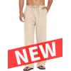imageCOOFANDY Mens Casual Linen Pants Elastic Waist Linen Pants Drawstring Summer Beach Yoga Linen TrouserA Medium Khaki