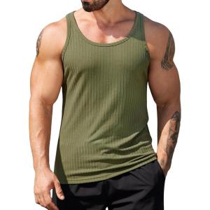 imageCOOFANDY Mens Workout Tank Top Ribbed Knit Sleeveless Gym Muscle T Shirts Bodybuilding TeeArmy Green1 Pcs