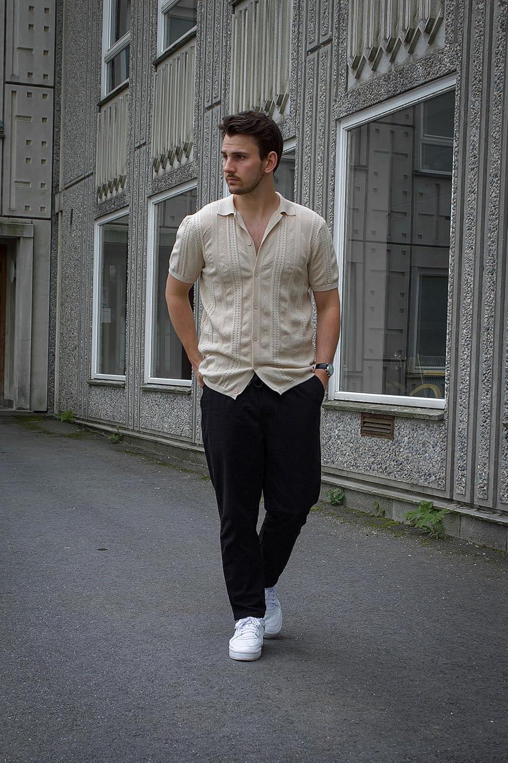 imageCOOFANDY Mens Casual Cotton Pants Regular Fit Elastic Waist Drawstring Twill Pants Straight Leg Chino PantsBlack